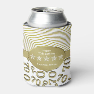 Personalize:  70th Birthday White and Gold Theme Can Cooler