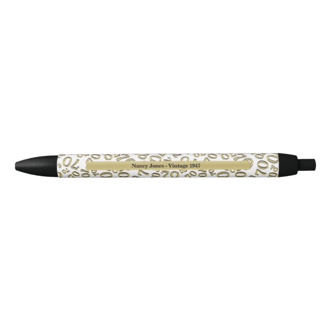 Personalize 70th Gold/White Birthday Favour Gift Black Ink Pen (Front)