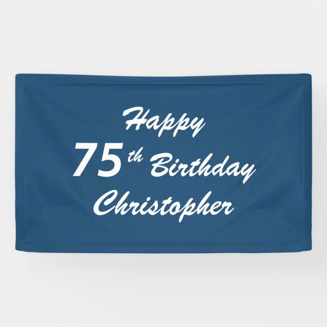 Personalize 75th Birthday Sign Blue Plaid (Horizontal)
