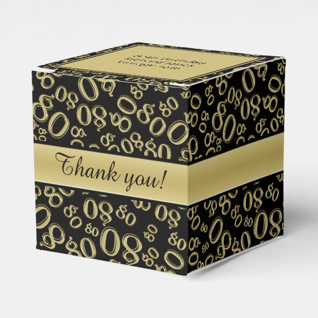Personalize: 80th Birthday Party Gold/Black Favor Box (Front Side)