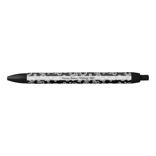Personalize 90th Black/White Birthday Favour Gift Black Ink Pen (Front)