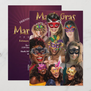 Personalize 9 Photo Masquerade Masks Mardi Gras Invitation