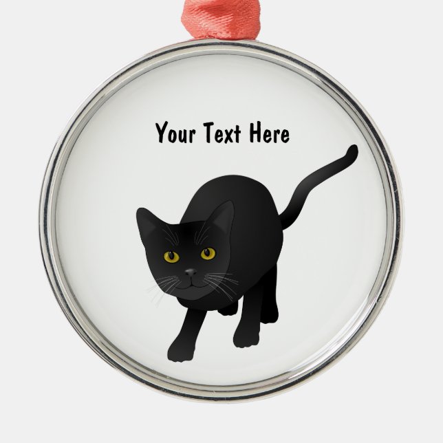 Personalize a cute Black Cat Metal Ornament (Front)