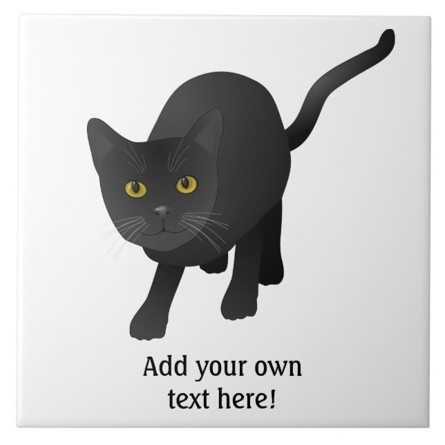 Personalize a cute Black Cat Tile (Front)