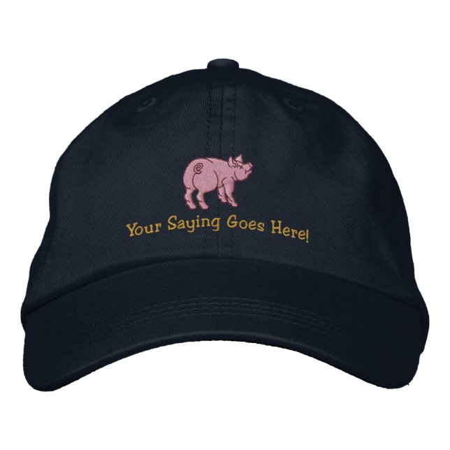 Personalize A Cute Little Pig with Your Text Embroidered Hat (Front)