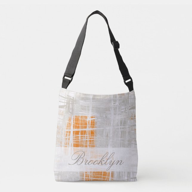 Personalize abstract white grey orange crossbody bag (Front)
