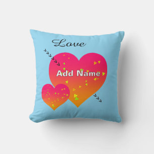 Personalize Add Name HEARTS Blue Throw Pillow