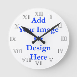 (Personalize)Add your touch. Silver Roman Numerals Round Clock