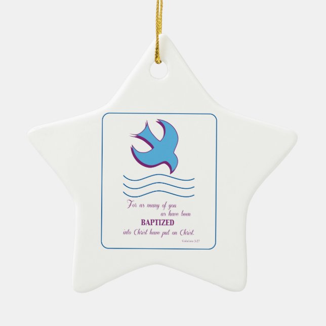 Personalize, Adult Baptism Dove on Blue Ceramic Ornament (Front)