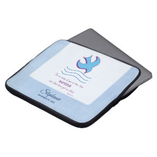 Personalize, Adult Baptism Dove on Blue Laptop Sleeve