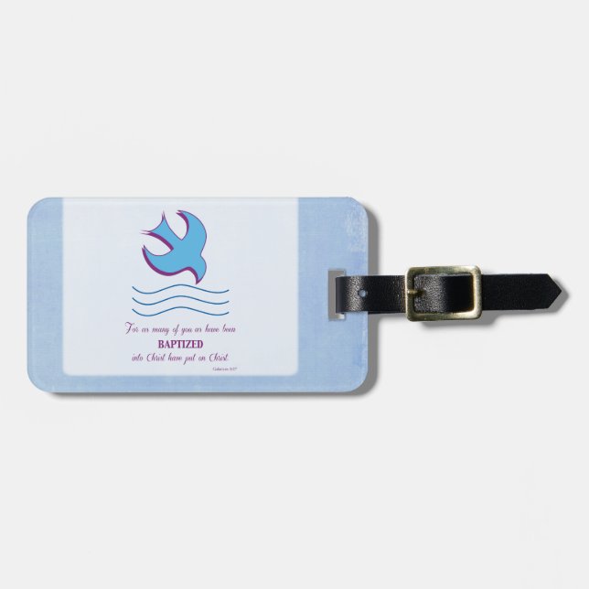 Personalize, Adult Baptism Dove on Blue Luggage Tag (Front Horizontal)