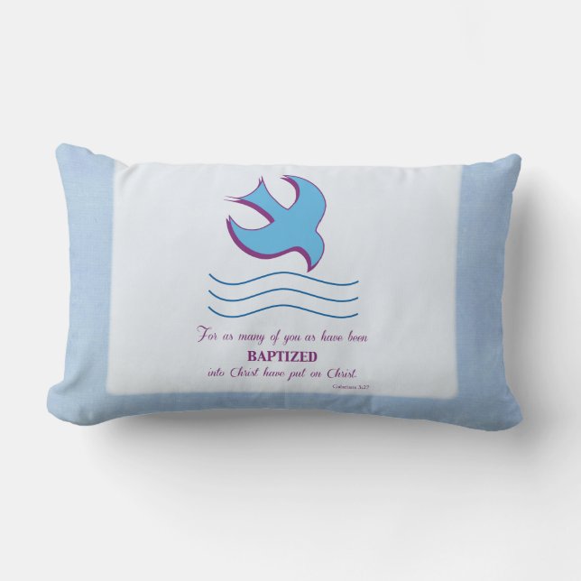 Personalize, Adult Baptism Dove on Blue Lumbar Pillow (Front)