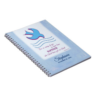 Personalize, Adult Baptism Dove on Blue Notebook
