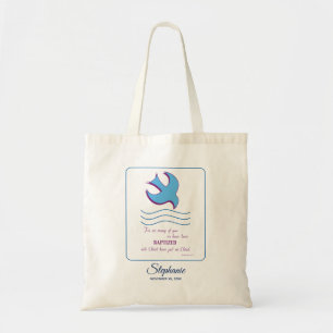 Personalize, Adult Baptism Dove on Blue Tote Bag