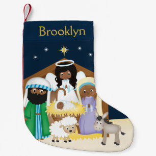 Personalize African American Nativity Scene Small Christmas Stocking