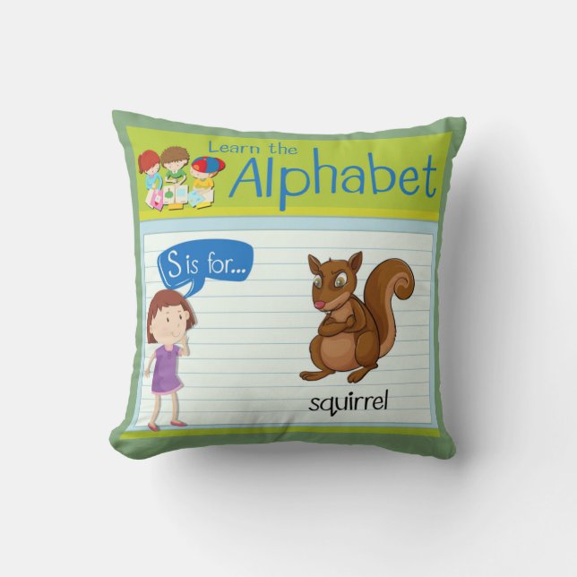Personalize Alphabet  Letter S Is For Squirrel Throw Pillow (Front)