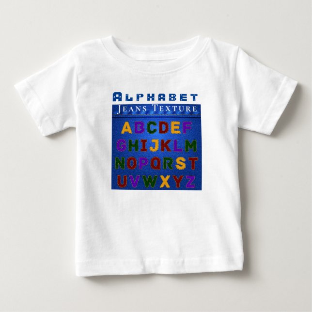 Personalize Alphabet Pattern Jeans Texture Baby T-Shirt (Front)