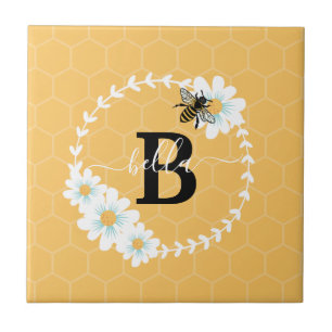 Personalize Alphabets Letters flowers and bee  Tile