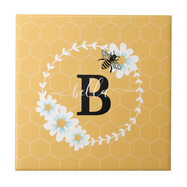Personalize Alphabets Letters flowers and bee  Tile (Front)