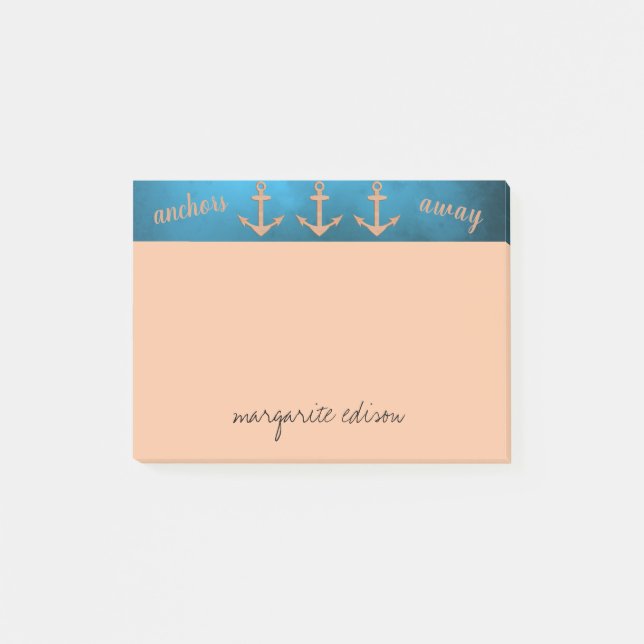 Personalize  anchors away ocean blue & sand yellow post-it notes (Front)