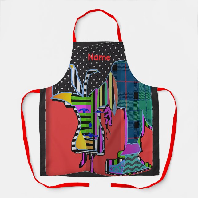 Personalize Animal Imagery Kitchen Craft Red Strap Apron (Front)