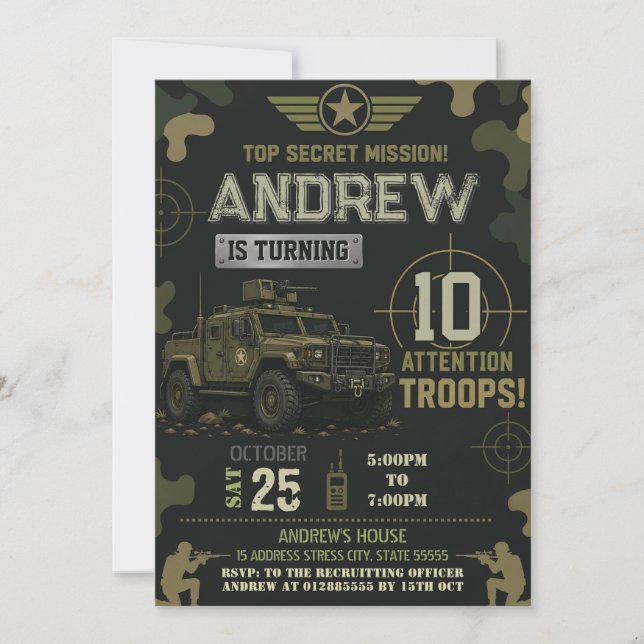 Personalize Army Birthday party Invitation (Front)