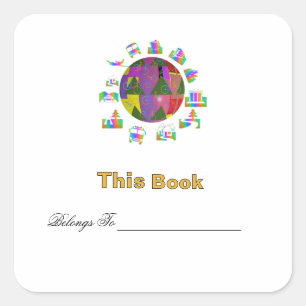 Personalize Around The World Bookplate  Square Sticker