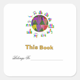 Personalize Around The World Bookplate Square Sticker