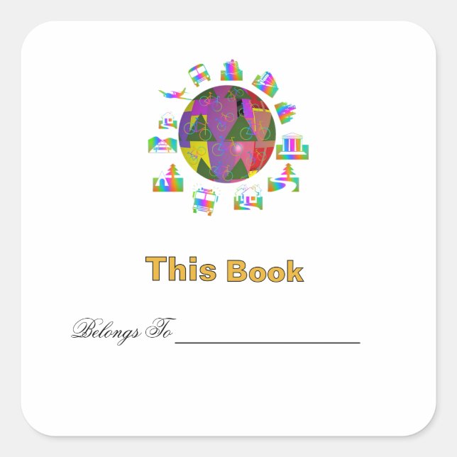 Personalize Around The World Bookplate  Square Sticker (Front)