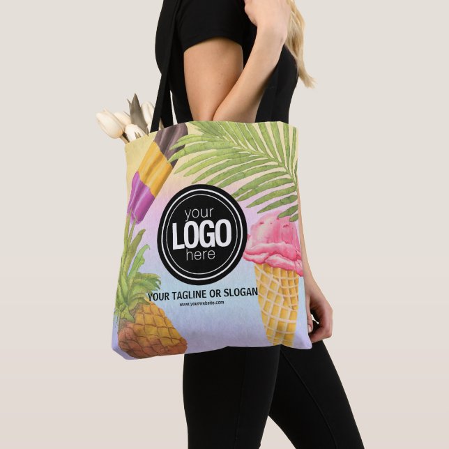 Personalize artsy watercolor ice cream theme tote bag (Close Up)