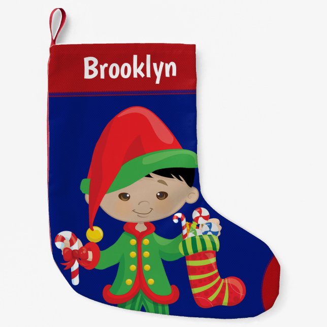 Personalize Asian Boy Elf Small Christmas Stocking (Front)