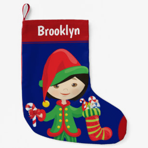 Personalize Asian Girl Elf Small Christmas Stocking