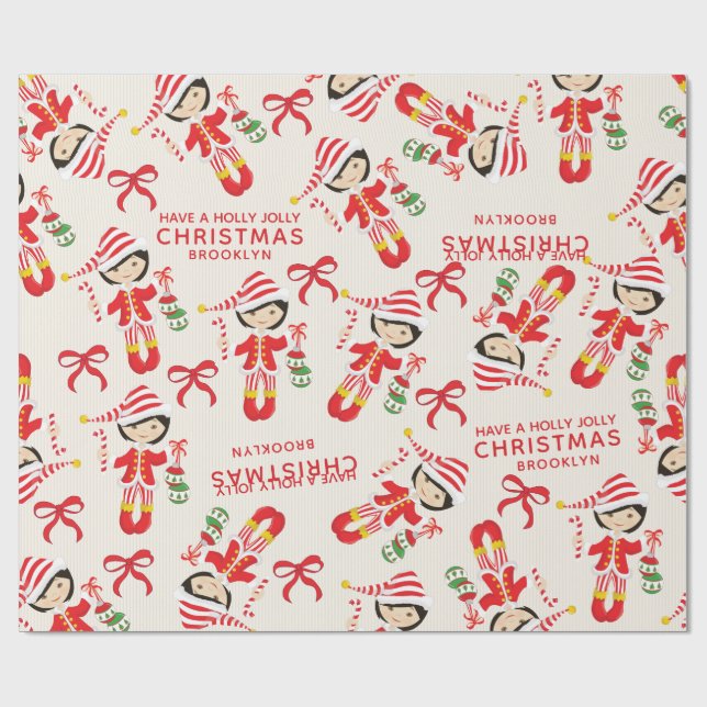 Personalize Asian Girl Elf Wrapping Paper (Flat)