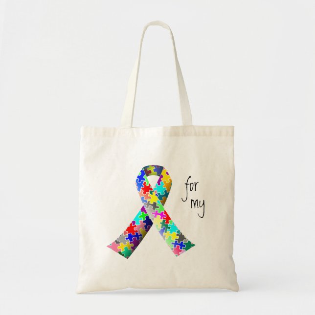 Personalize Autism Ribbon tote bag (Front)