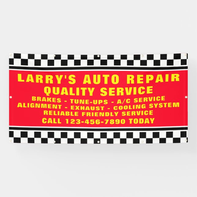 Personalize Auto Repair Shop Checked Flag  Banner (Horizontal)