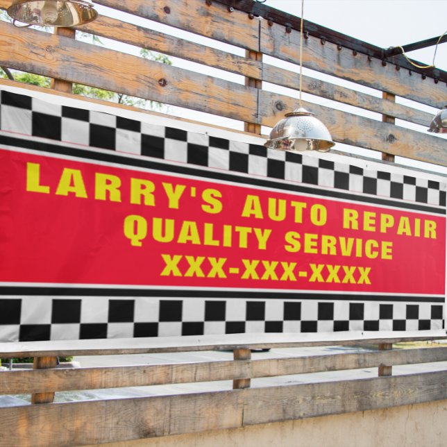 Personalize Auto Repair Shop Checked Flag  Banner (Creator Uploaded)