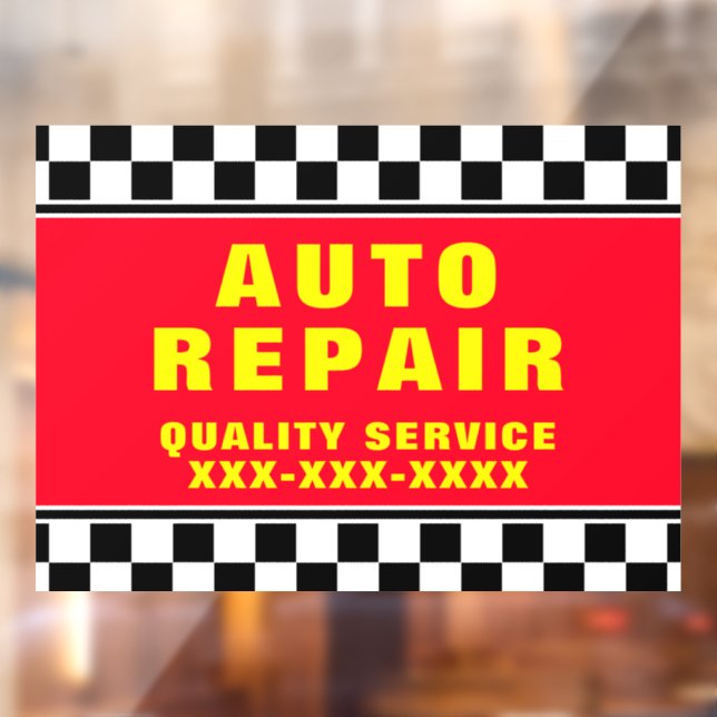 Personalize Auto Repair Shop Checked Flag Banner Window Cling (Sheet 2)