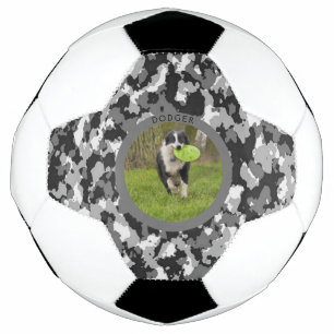 Personalize B & W Camo Dog Name Picture Play Soccer Ball
