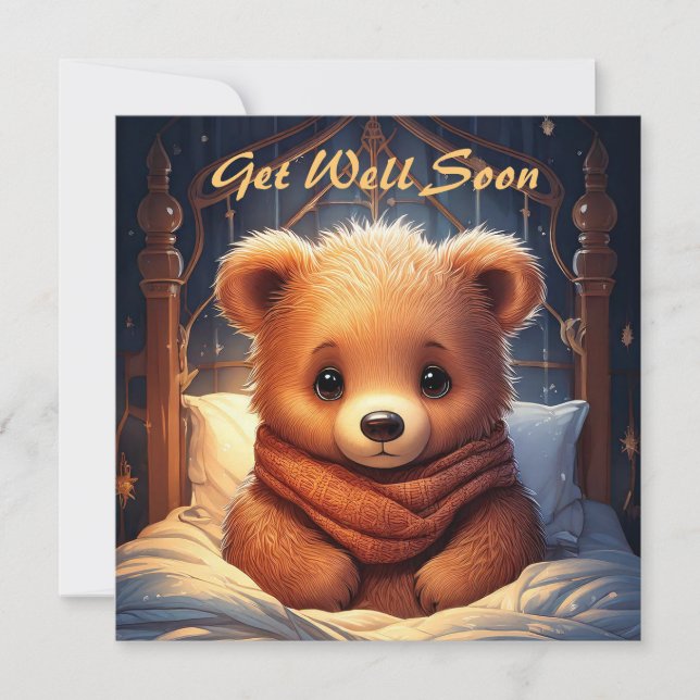 Personalize Baby Bear Sick in Bed Get Well Soon Card (Front)