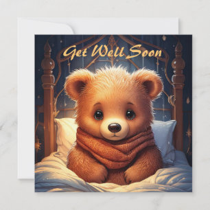 Personalize Baby Bear Sick in Bed Get Well Soon Card