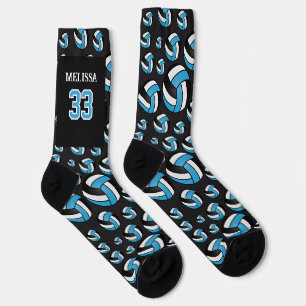 Personalize Baby Blue, Black and White Volleyball Socks