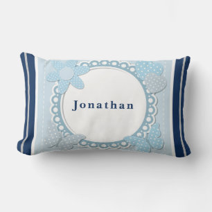 Personalize Baby Boy Blue Butterflies Flower Heart Lumbar Pillow