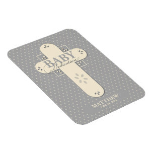 Personalize, Baby Dedication Cream & Grey Cross Magnet