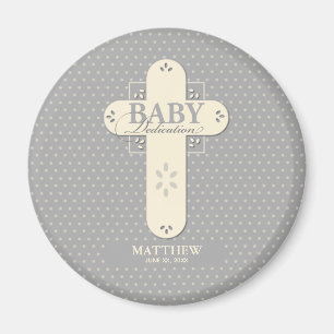 Personalize, Baby Dedication Cream & Grey Cross Magnet