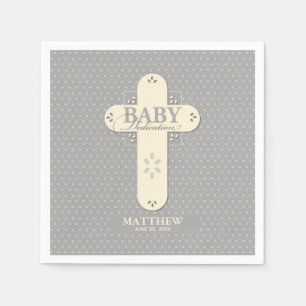 Personalize, Baby Dedication Cream & Grey Cross Napkin