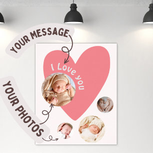 Personalize Baby Gift with 4 Photo & Message Poster