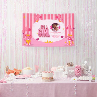 Personalize Baby Girl Gender Reveal Text and Photo Banner