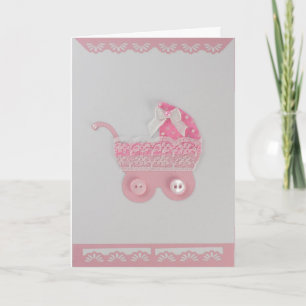 Personalize Baby girl Pink Stroller with lace Card