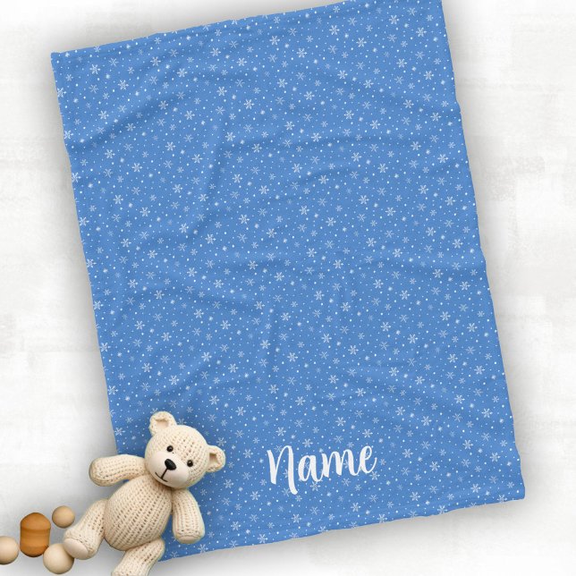 Personalize Baby Winter Snowflakes Blue Fleece Blanket (Creator Uploaded)