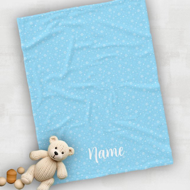 Personalize Baby Winter Snowflakes Light Blue Fleece Blanket (Creator Uploaded)